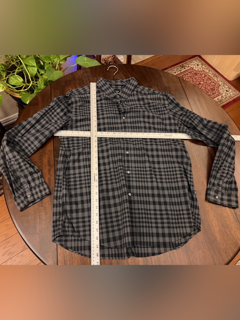 Boss Men's Black and Gray Check Button-Down Shirt